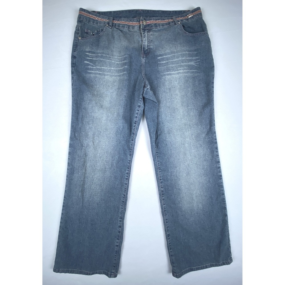 Mwah Jeans Women's 20W Medium Wash Straight Leg Pink Velvet Rhinestone Med Bue